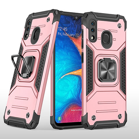 Silikon Hülle Handyhülle und Kunststoff Schutzhülle Hartschalen Tasche mit Magnetisch Fingerring Ständer MQ1 für Samsung Galaxy A30 Rosegold