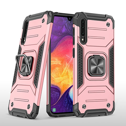 Silikon Hülle Handyhülle und Kunststoff Schutzhülle Hartschalen Tasche mit Magnetisch Fingerring Ständer MQ1 für Samsung Galaxy A50 Rosegold