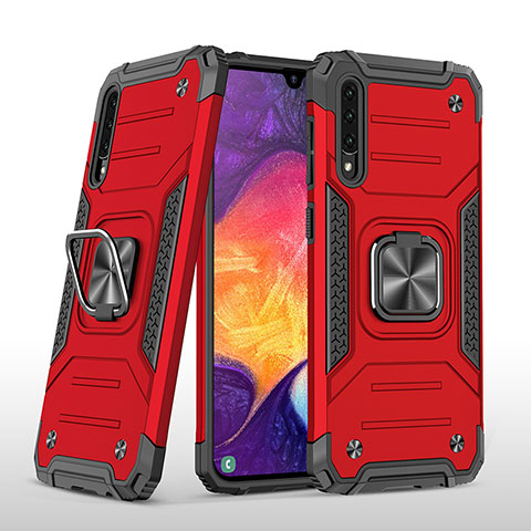 Silikon Hülle Handyhülle und Kunststoff Schutzhülle Hartschalen Tasche mit Magnetisch Fingerring Ständer MQ1 für Samsung Galaxy A50 Rot