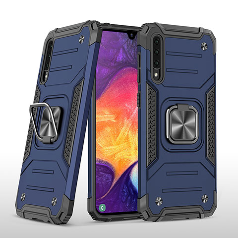 Silikon Hülle Handyhülle und Kunststoff Schutzhülle Hartschalen Tasche mit Magnetisch Fingerring Ständer MQ1 für Samsung Galaxy A50S Blau