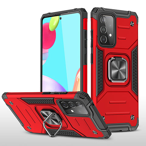 Silikon Hülle Handyhülle und Kunststoff Schutzhülle Hartschalen Tasche mit Magnetisch Fingerring Ständer MQ1 für Samsung Galaxy A52 4G Rot