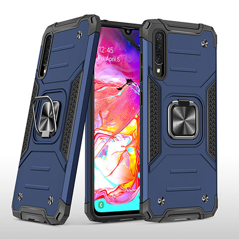 Silikon Hülle Handyhülle und Kunststoff Schutzhülle Hartschalen Tasche mit Magnetisch Fingerring Ständer MQ1 für Samsung Galaxy A70S Blau