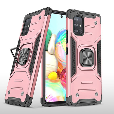 Silikon Hülle Handyhülle und Kunststoff Schutzhülle Hartschalen Tasche mit Magnetisch Fingerring Ständer MQ1 für Samsung Galaxy A71 5G Rosegold