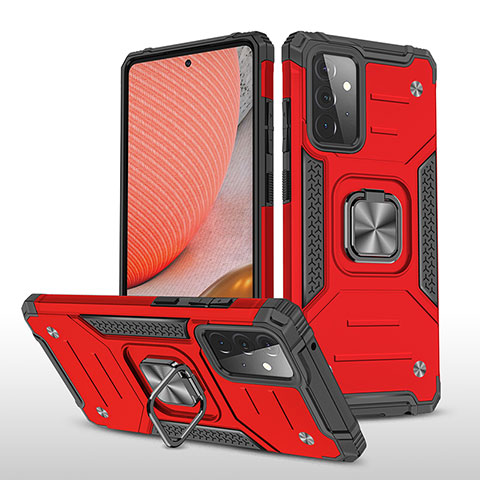 Silikon Hülle Handyhülle und Kunststoff Schutzhülle Hartschalen Tasche mit Magnetisch Fingerring Ständer MQ1 für Samsung Galaxy A72 5G Rot
