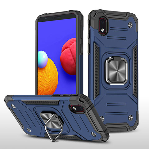 Silikon Hülle Handyhülle und Kunststoff Schutzhülle Hartschalen Tasche mit Magnetisch Fingerring Ständer MQ1 für Samsung Galaxy M01 Core Blau