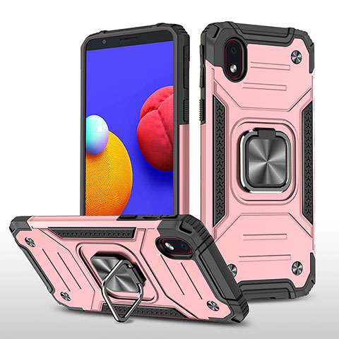 Silikon Hülle Handyhülle und Kunststoff Schutzhülle Hartschalen Tasche mit Magnetisch Fingerring Ständer MQ1 für Samsung Galaxy M01 Core Rosegold