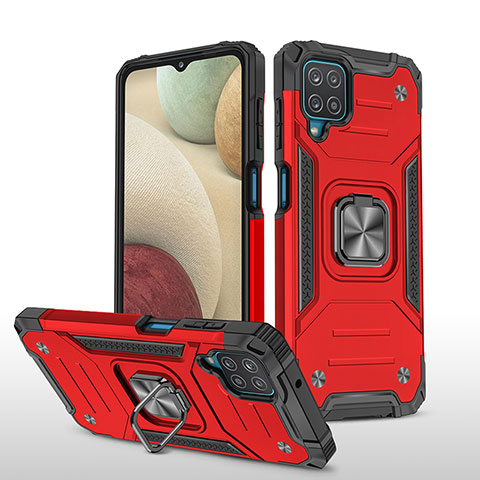 Silikon Hülle Handyhülle und Kunststoff Schutzhülle Hartschalen Tasche mit Magnetisch Fingerring Ständer MQ1 für Samsung Galaxy M12 Rot