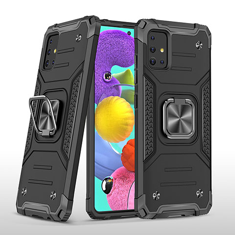Silikon Hülle Handyhülle und Kunststoff Schutzhülle Hartschalen Tasche mit Magnetisch Fingerring Ständer MQ1 für Samsung Galaxy M40S Schwarz