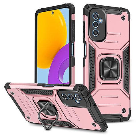 Silikon Hülle Handyhülle und Kunststoff Schutzhülle Hartschalen Tasche mit Magnetisch Fingerring Ständer MQ1 für Samsung Galaxy M52 5G Rosegold