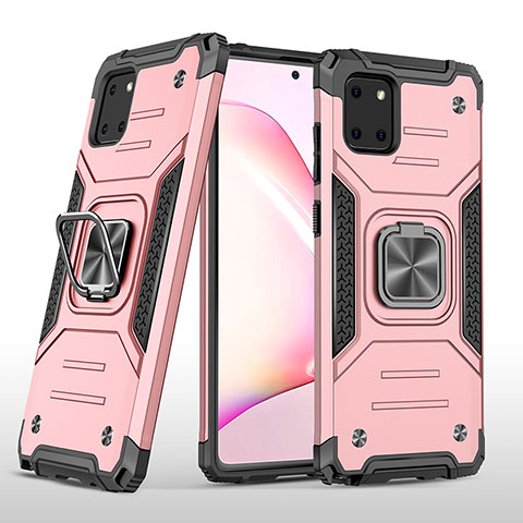 Silikon Hülle Handyhülle und Kunststoff Schutzhülle Hartschalen Tasche mit Magnetisch Fingerring Ständer MQ1 für Samsung Galaxy M60s Rosegold