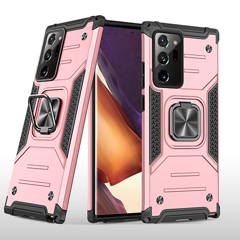 Silikon Hülle Handyhülle und Kunststoff Schutzhülle Hartschalen Tasche mit Magnetisch Fingerring Ständer MQ1 für Samsung Galaxy Note 20 Ultra 5G Rosegold