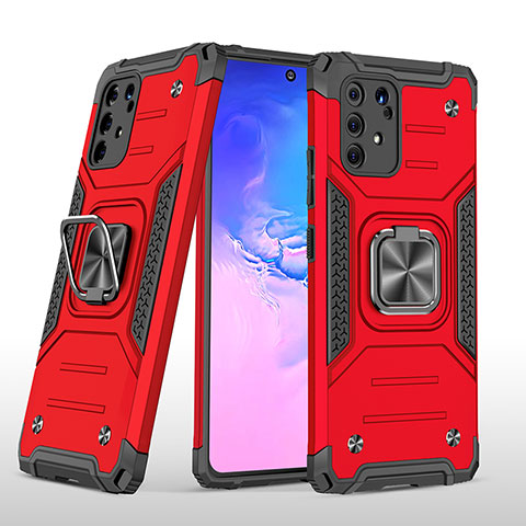 Silikon Hülle Handyhülle und Kunststoff Schutzhülle Hartschalen Tasche mit Magnetisch Fingerring Ständer MQ1 für Samsung Galaxy S10 Lite Rot