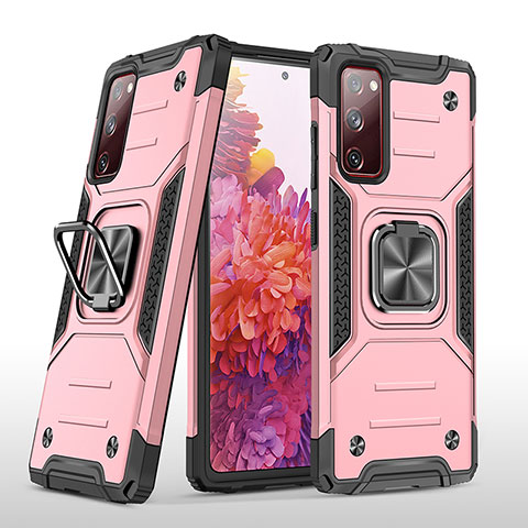 Silikon Hülle Handyhülle und Kunststoff Schutzhülle Hartschalen Tasche mit Magnetisch Fingerring Ständer MQ1 für Samsung Galaxy S20 FE (2022) 5G Rosegold