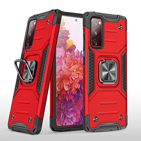 Silikon Hülle Handyhülle und Kunststoff Schutzhülle Hartschalen Tasche mit Magnetisch Fingerring Ständer MQ1 für Samsung Galaxy S20 FE 4G Rot