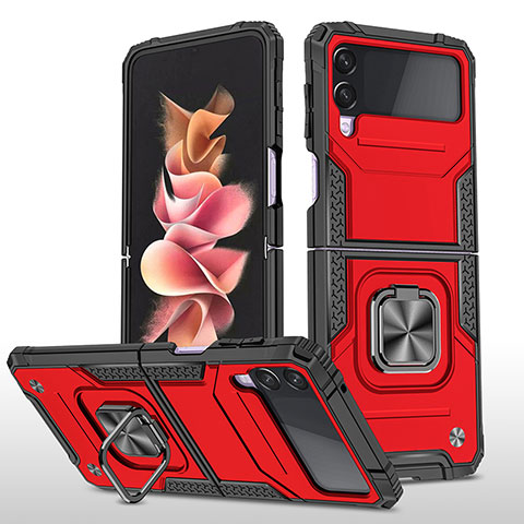 Silikon Hülle Handyhülle und Kunststoff Schutzhülle Hartschalen Tasche mit Magnetisch Fingerring Ständer MQ1 für Samsung Galaxy Z Flip3 5G Rot