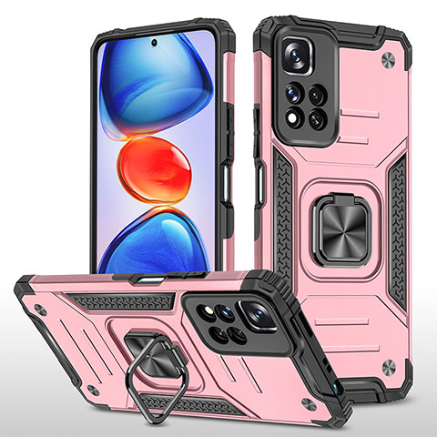 Silikon Hülle Handyhülle und Kunststoff Schutzhülle Hartschalen Tasche mit Magnetisch Fingerring Ständer MQ1 für Xiaomi Mi 11i 5G (2022) Rosegold