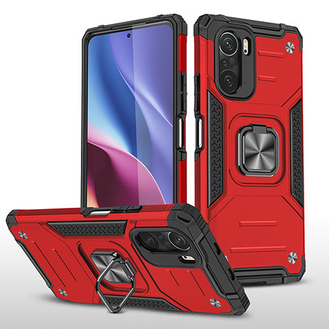 Silikon Hülle Handyhülle und Kunststoff Schutzhülle Hartschalen Tasche mit Magnetisch Fingerring Ständer MQ1 für Xiaomi Mi 11X Pro 5G Rot