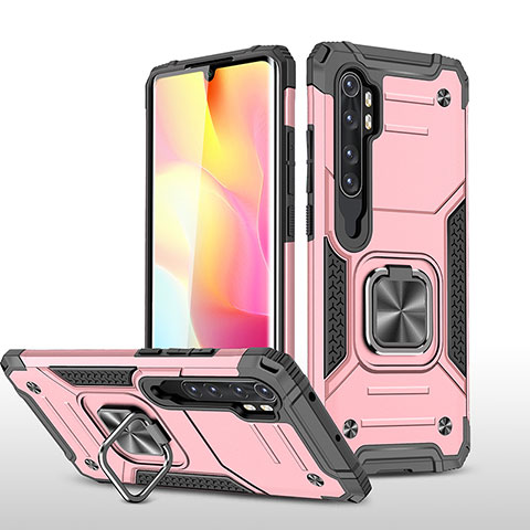 Silikon Hülle Handyhülle und Kunststoff Schutzhülle Hartschalen Tasche mit Magnetisch Fingerring Ständer MQ1 für Xiaomi Mi Note 10 Lite Rosegold