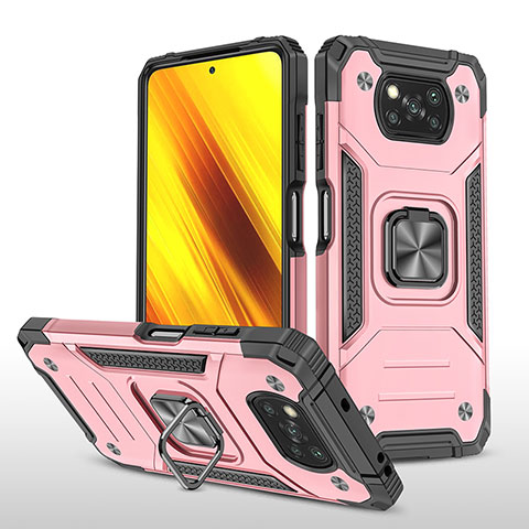 Silikon Hülle Handyhülle und Kunststoff Schutzhülle Hartschalen Tasche mit Magnetisch Fingerring Ständer MQ1 für Xiaomi Poco X3 Rosegold