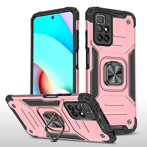 Silikon Hülle Handyhülle und Kunststoff Schutzhülle Hartschalen Tasche mit Magnetisch Fingerring Ständer MQ1 für Xiaomi Redmi 10 (2022) Rosegold