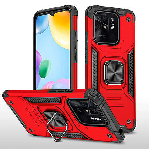 Silikon Hülle Handyhülle und Kunststoff Schutzhülle Hartschalen Tasche mit Magnetisch Fingerring Ständer MQ1 für Xiaomi Redmi 10C 4G Rot
