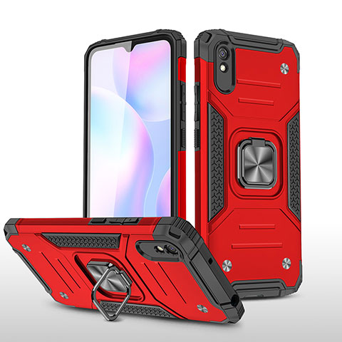 Silikon Hülle Handyhülle und Kunststoff Schutzhülle Hartschalen Tasche mit Magnetisch Fingerring Ständer MQ1 für Xiaomi Redmi 9A Rot