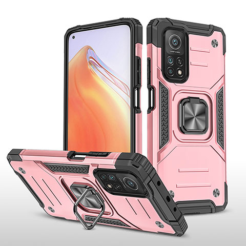 Silikon Hülle Handyhülle und Kunststoff Schutzhülle Hartschalen Tasche mit Magnetisch Fingerring Ständer MQ1 für Xiaomi Redmi K30S 5G Rosegold