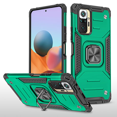 Silikon Hülle Handyhülle und Kunststoff Schutzhülle Hartschalen Tasche mit Magnetisch Fingerring Ständer MQ1 für Xiaomi Redmi Note 10 Pro Max Nachtgrün