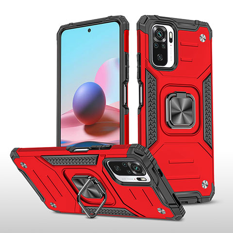 Silikon Hülle Handyhülle und Kunststoff Schutzhülle Hartschalen Tasche mit Magnetisch Fingerring Ständer MQ1 für Xiaomi Redmi Note 10S 4G Rot