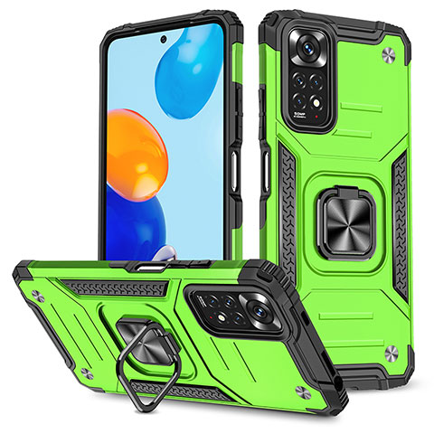 Silikon Hülle Handyhülle und Kunststoff Schutzhülle Hartschalen Tasche mit Magnetisch Fingerring Ständer MQ1 für Xiaomi Redmi Note 11 4G (2022) Grün