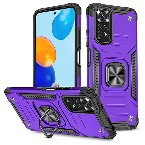 Silikon Hülle Handyhülle und Kunststoff Schutzhülle Hartschalen Tasche mit Magnetisch Fingerring Ständer MQ1 für Xiaomi Redmi Note 11 4G (2022) Violett