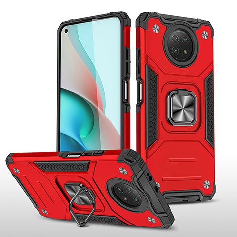 Silikon Hülle Handyhülle und Kunststoff Schutzhülle Hartschalen Tasche mit Magnetisch Fingerring Ständer MQ1 für Xiaomi Redmi Note 9 5G Rot