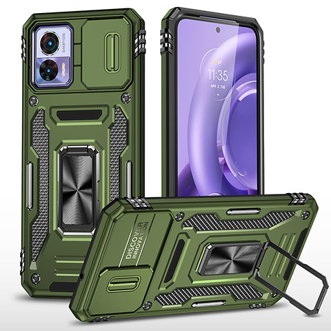 Silikon Hülle Handyhülle und Kunststoff Schutzhülle Hartschalen Tasche mit Magnetisch Fingerring Ständer MQ2 für Motorola Moto Edge 30 Neo 5G Grün