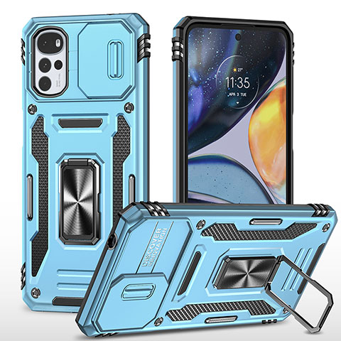 Silikon Hülle Handyhülle und Kunststoff Schutzhülle Hartschalen Tasche mit Magnetisch Fingerring Ständer MQ2 für Motorola Moto G22 Blau