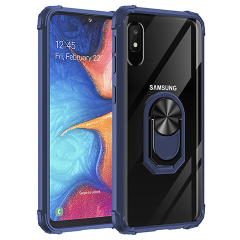 Silikon Hülle Handyhülle und Kunststoff Schutzhülle Hartschalen Tasche mit Magnetisch Fingerring Ständer MQ2 für Samsung Galaxy A10e Blau