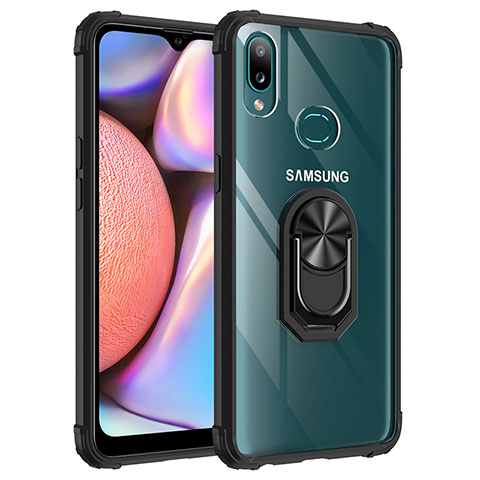 Silikon Hülle Handyhülle und Kunststoff Schutzhülle Hartschalen Tasche mit Magnetisch Fingerring Ständer MQ2 für Samsung Galaxy A10s Schwarz