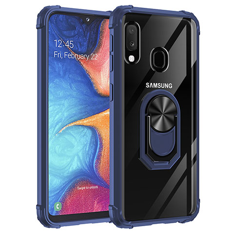 Silikon Hülle Handyhülle und Kunststoff Schutzhülle Hartschalen Tasche mit Magnetisch Fingerring Ständer MQ2 für Samsung Galaxy A20e Blau