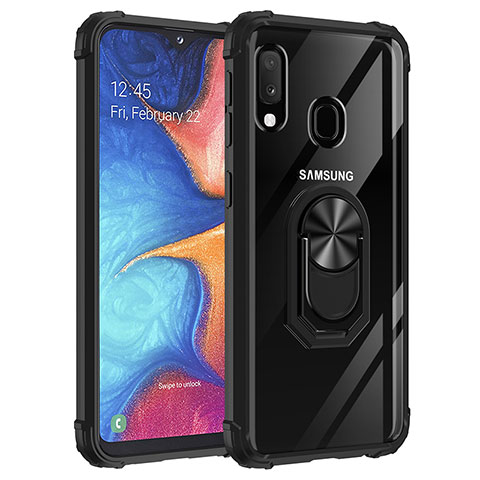 Silikon Hülle Handyhülle und Kunststoff Schutzhülle Hartschalen Tasche mit Magnetisch Fingerring Ständer MQ2 für Samsung Galaxy A20e Schwarz