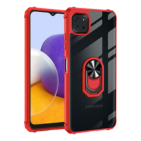 Silikon Hülle Handyhülle und Kunststoff Schutzhülle Hartschalen Tasche mit Magnetisch Fingerring Ständer MQ2 für Samsung Galaxy A22 5G Rot