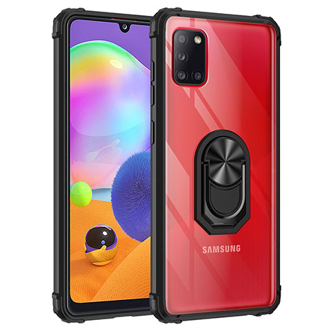 Silikon Hülle Handyhülle und Kunststoff Schutzhülle Hartschalen Tasche mit Magnetisch Fingerring Ständer MQ2 für Samsung Galaxy A31 Schwarz