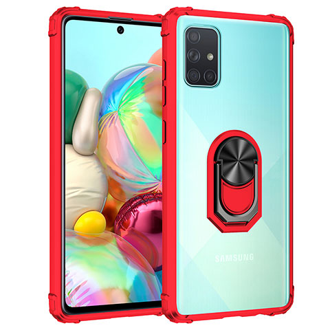 Silikon Hülle Handyhülle und Kunststoff Schutzhülle Hartschalen Tasche mit Magnetisch Fingerring Ständer MQ2 für Samsung Galaxy A51 4G Rot