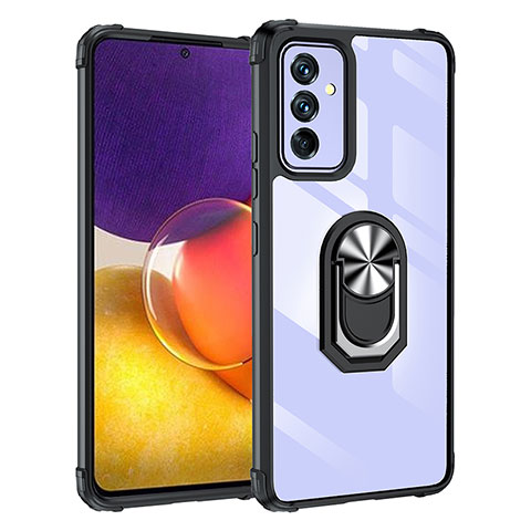 Silikon Hülle Handyhülle und Kunststoff Schutzhülle Hartschalen Tasche mit Magnetisch Fingerring Ständer MQ2 für Samsung Galaxy A54 5G Silber und Schwarz