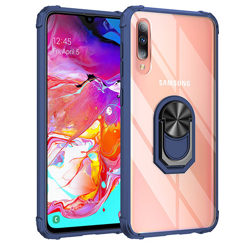 Silikon Hülle Handyhülle und Kunststoff Schutzhülle Hartschalen Tasche mit Magnetisch Fingerring Ständer MQ2 für Samsung Galaxy A70S Blau