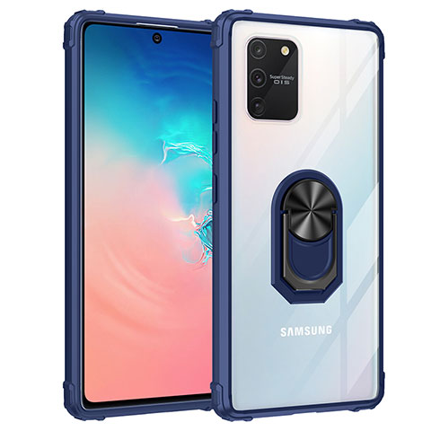 Silikon Hülle Handyhülle und Kunststoff Schutzhülle Hartschalen Tasche mit Magnetisch Fingerring Ständer MQ2 für Samsung Galaxy A91 Blau