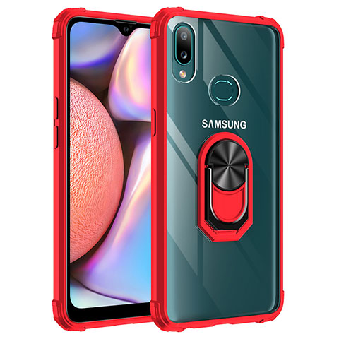 Silikon Hülle Handyhülle und Kunststoff Schutzhülle Hartschalen Tasche mit Magnetisch Fingerring Ständer MQ2 für Samsung Galaxy M01s Rot