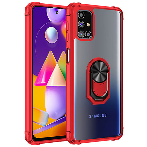 Silikon Hülle Handyhülle und Kunststoff Schutzhülle Hartschalen Tasche mit Magnetisch Fingerring Ständer MQ2 für Samsung Galaxy M31s Rot