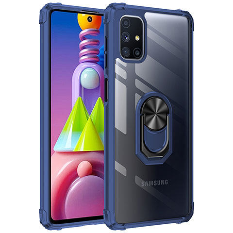 Silikon Hülle Handyhülle und Kunststoff Schutzhülle Hartschalen Tasche mit Magnetisch Fingerring Ständer MQ2 für Samsung Galaxy M51 Blau