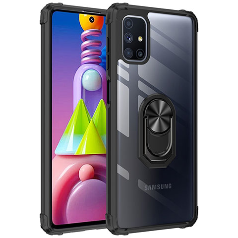 Silikon Hülle Handyhülle und Kunststoff Schutzhülle Hartschalen Tasche mit Magnetisch Fingerring Ständer MQ2 für Samsung Galaxy M51 Schwarz