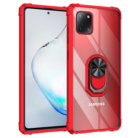 Silikon Hülle Handyhülle und Kunststoff Schutzhülle Hartschalen Tasche mit Magnetisch Fingerring Ständer MQ2 für Samsung Galaxy M60s Rot