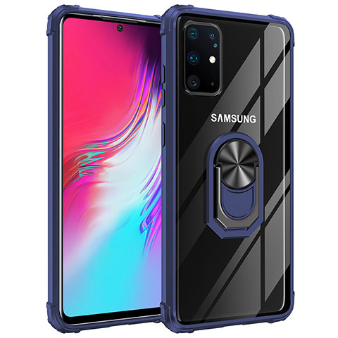 Silikon Hülle Handyhülle und Kunststoff Schutzhülle Hartschalen Tasche mit Magnetisch Fingerring Ständer MQ2 für Samsung Galaxy S20 Plus 5G Blau